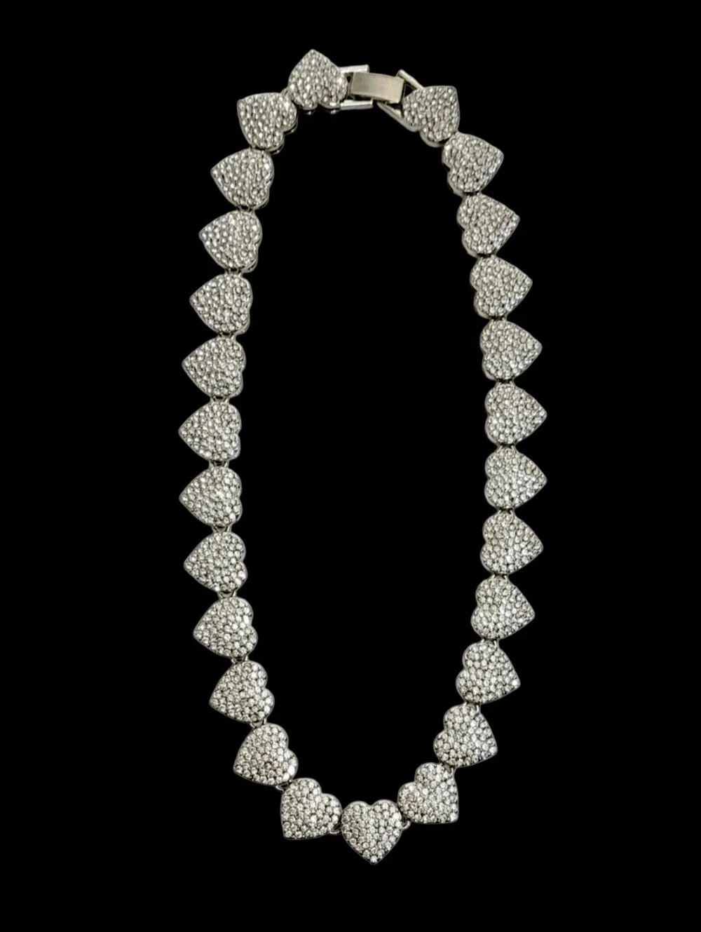 Silver Crystal Continuous Heart Link Necklace New - Picture 3 of 3